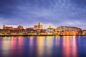 Savannah city skyline at dusk